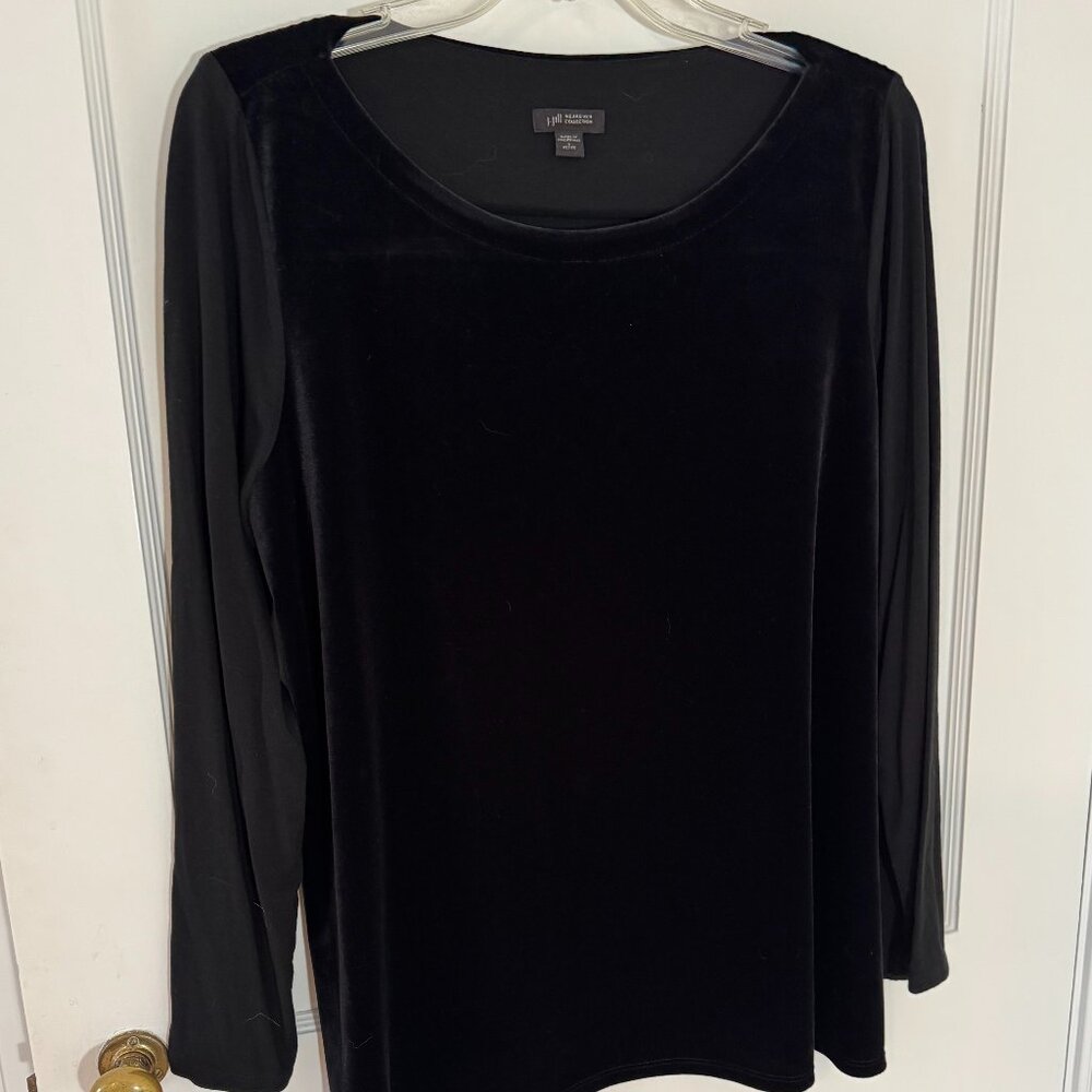 Plush J. Jill black velveteen/poly long-sleeved scoopneck top, size PL